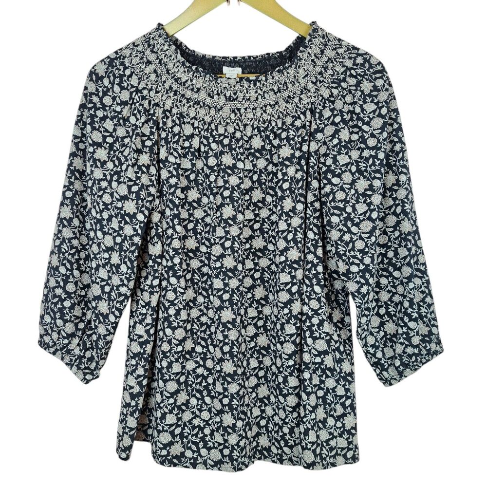 J Jill Top Womens XS Blouse Smocked Two Way A-Line 3/4 Sleeve Off Shoulder Top